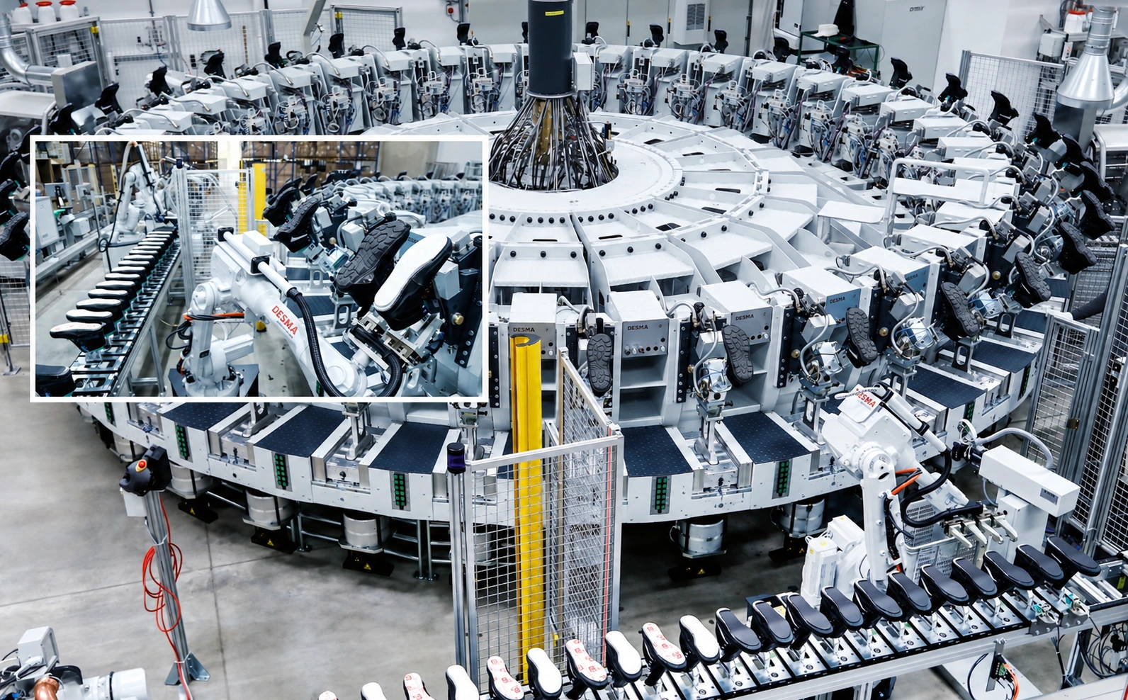 DESMA footwear manufacturing machinery with black rubber treads